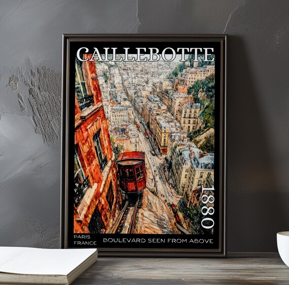 Caillebotte Boulevard Red Cable Car Over Paris Rooftops Poster