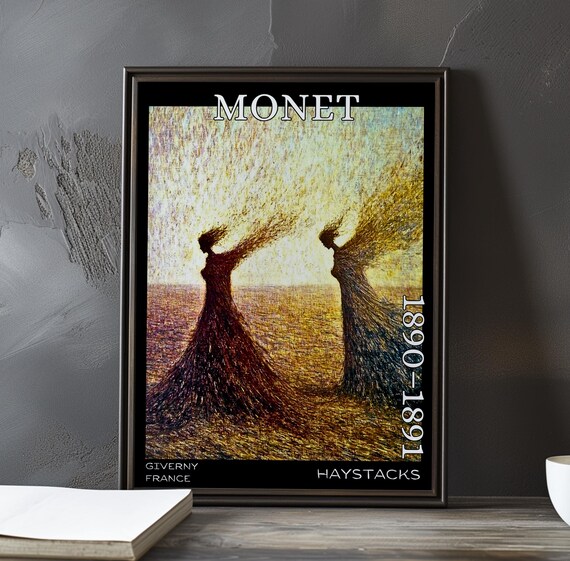 Monet 1890-1891 Wind Swept Dark Haystacks on Golden Field Poster