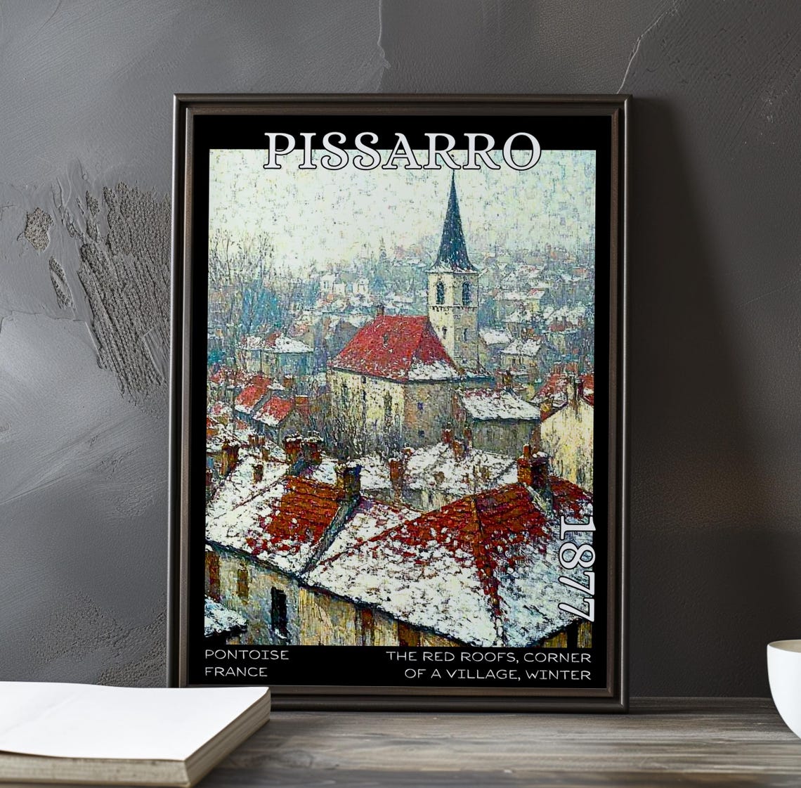 Pissarro 1877 Red Roofs Village Church Steeple Winter Snow Poster