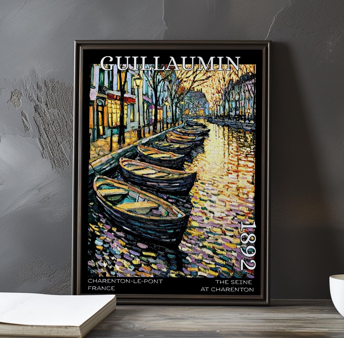 Guillaumin The Seine at Charenton Night Quay Boats 1892 Poster