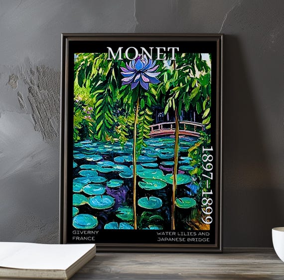 Water Lilies Japanese Bridge 18971899 Claude Monet Print Poster Impressionism Post Impressionist Pond Scene French Floral View Art