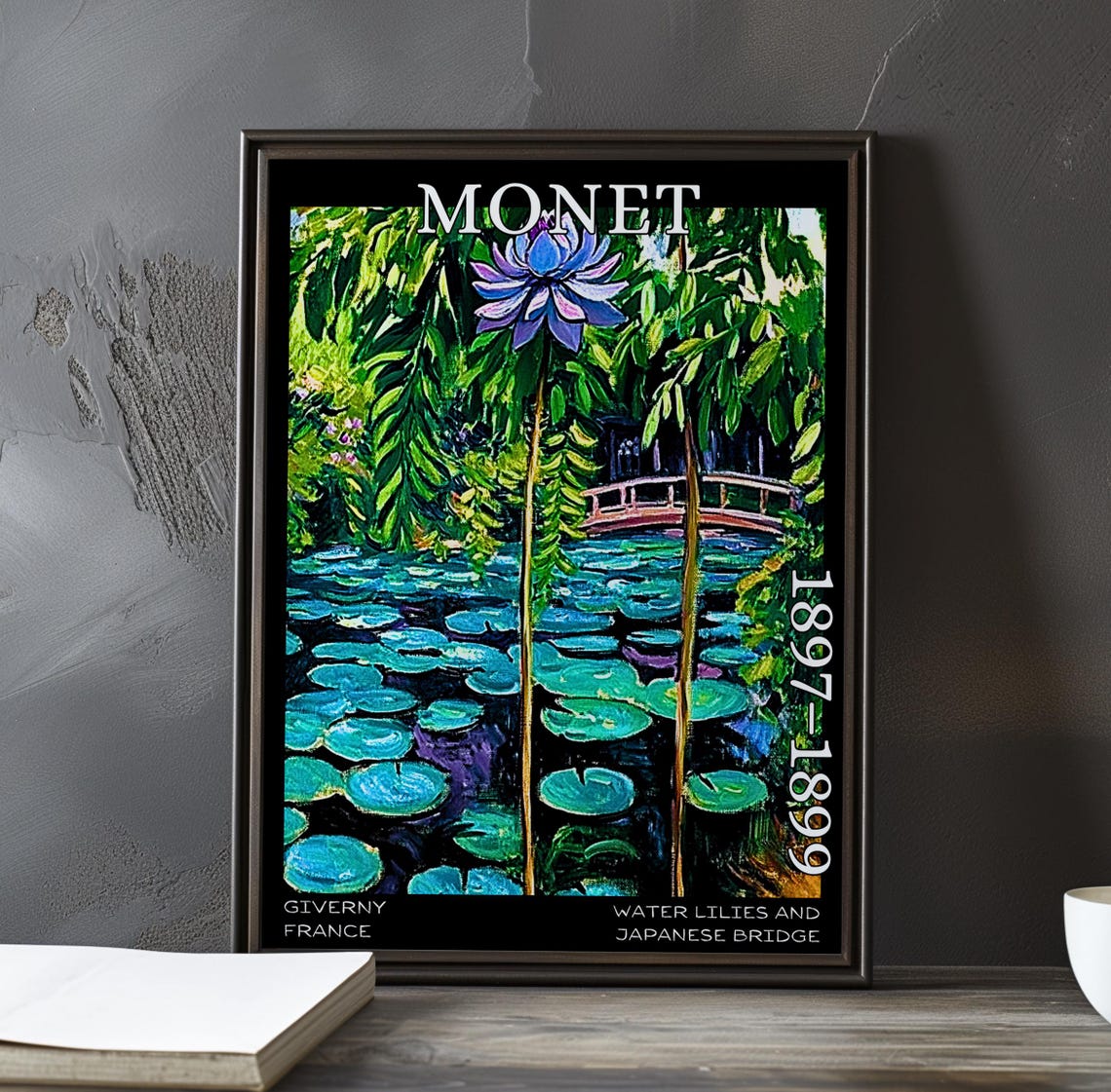 Towering Purple Water Lily Pond Bridge Monet 1897-1899 Poster