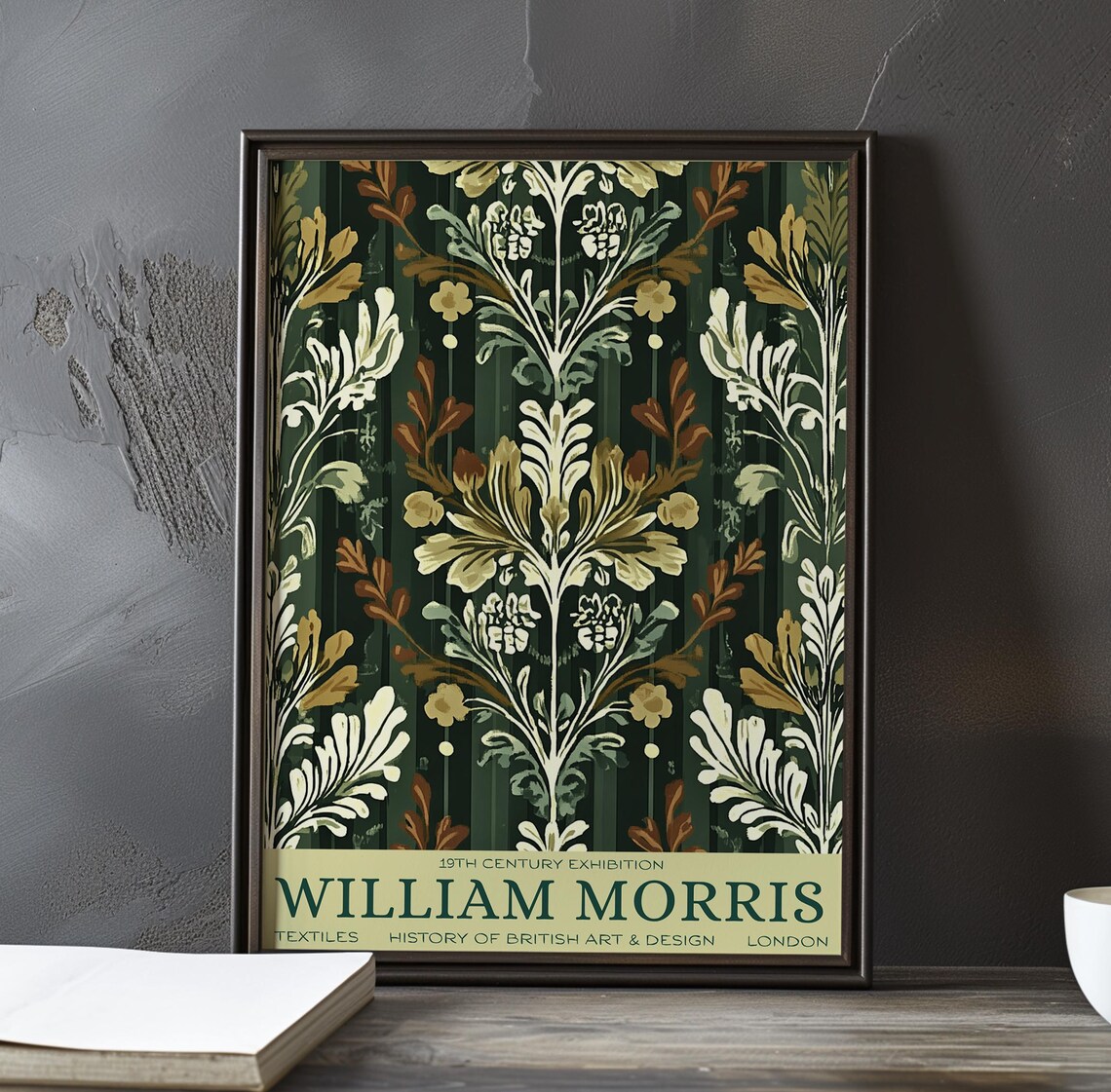 William Morris White and Gold Acanthus Fronds on Dark Green Poster