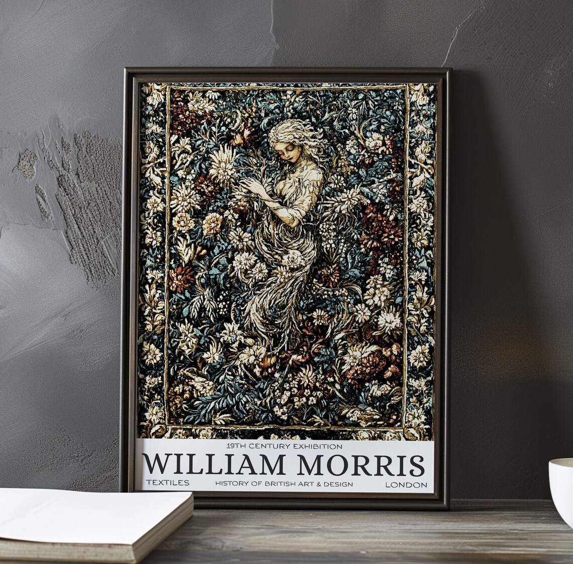 William Morris Woman Among Flowers Floral Dark Tapestry Poster
