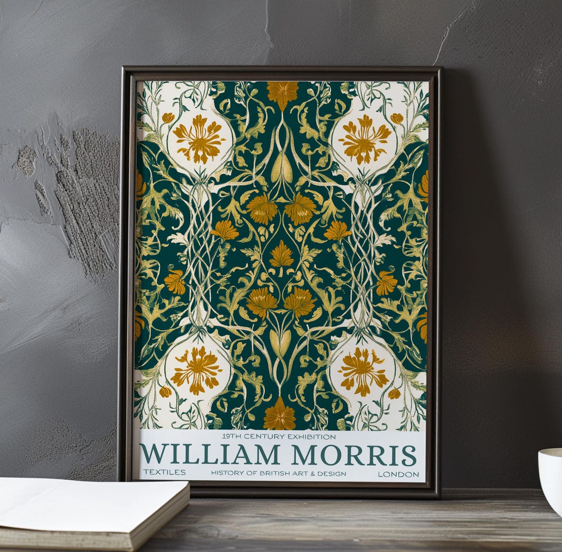 William Morris Golden Marigold Teal Textile Exhibition Poster