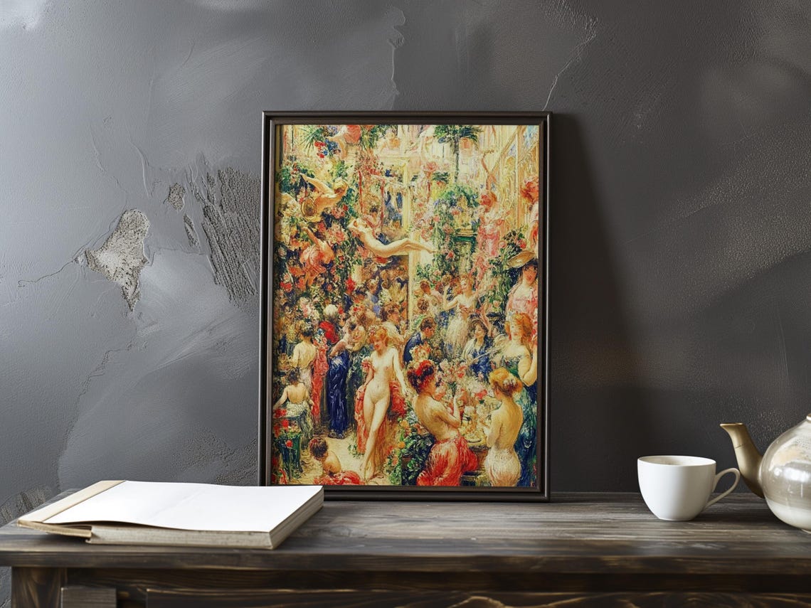 Renoir-Inspired Crowded Dance Hall Celebration Party Scene Poster