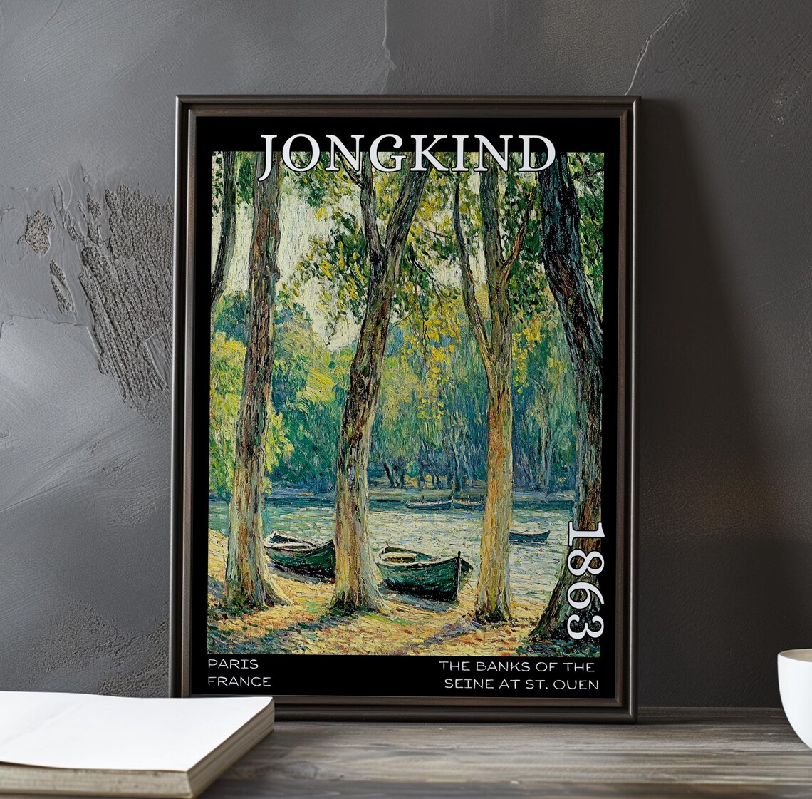 Jongkind Banks of the Seine at St. Ouen 1863 Woodland Boats Poster