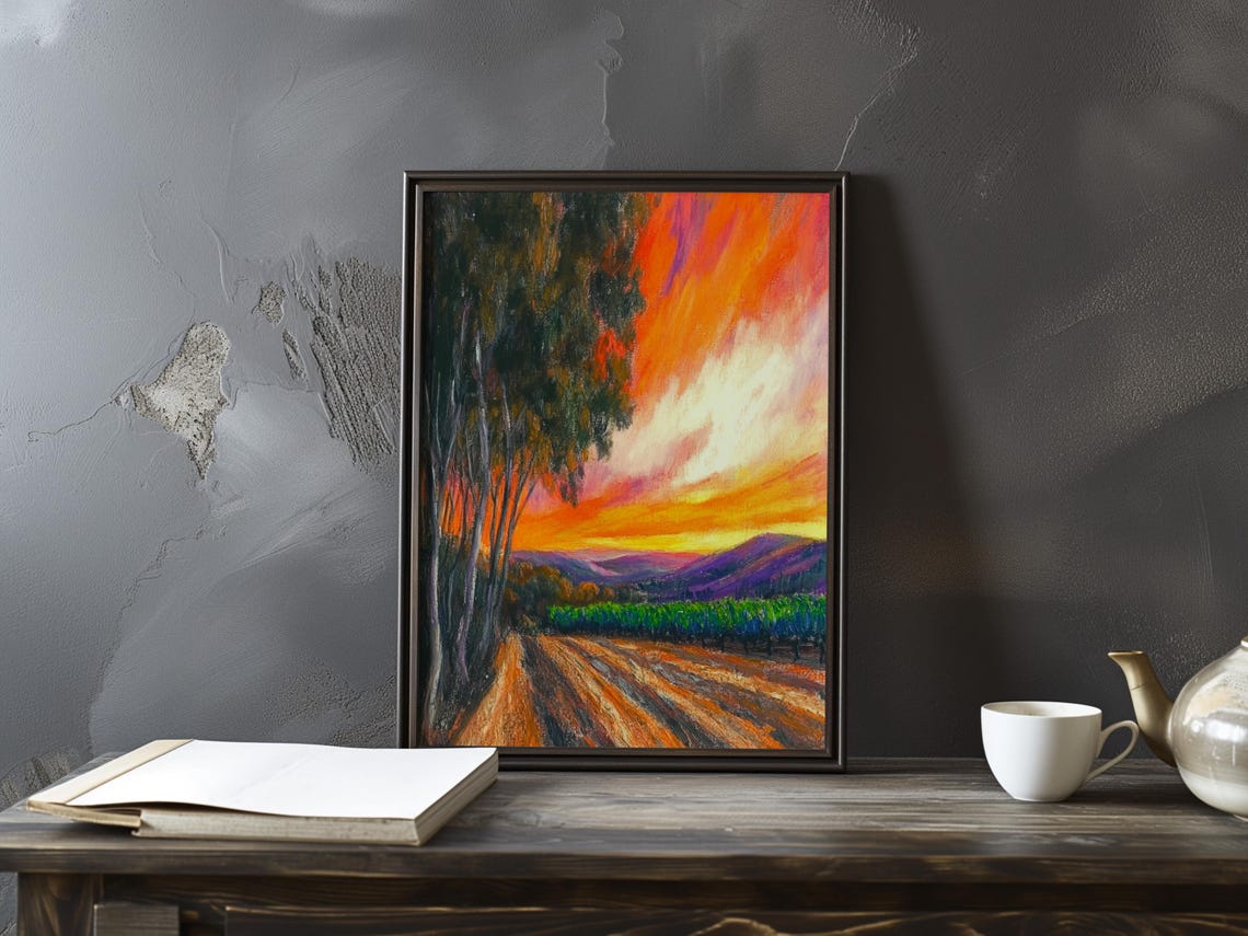 Country Road Lined With Tall Poplars at Sunset Impressionist Poster