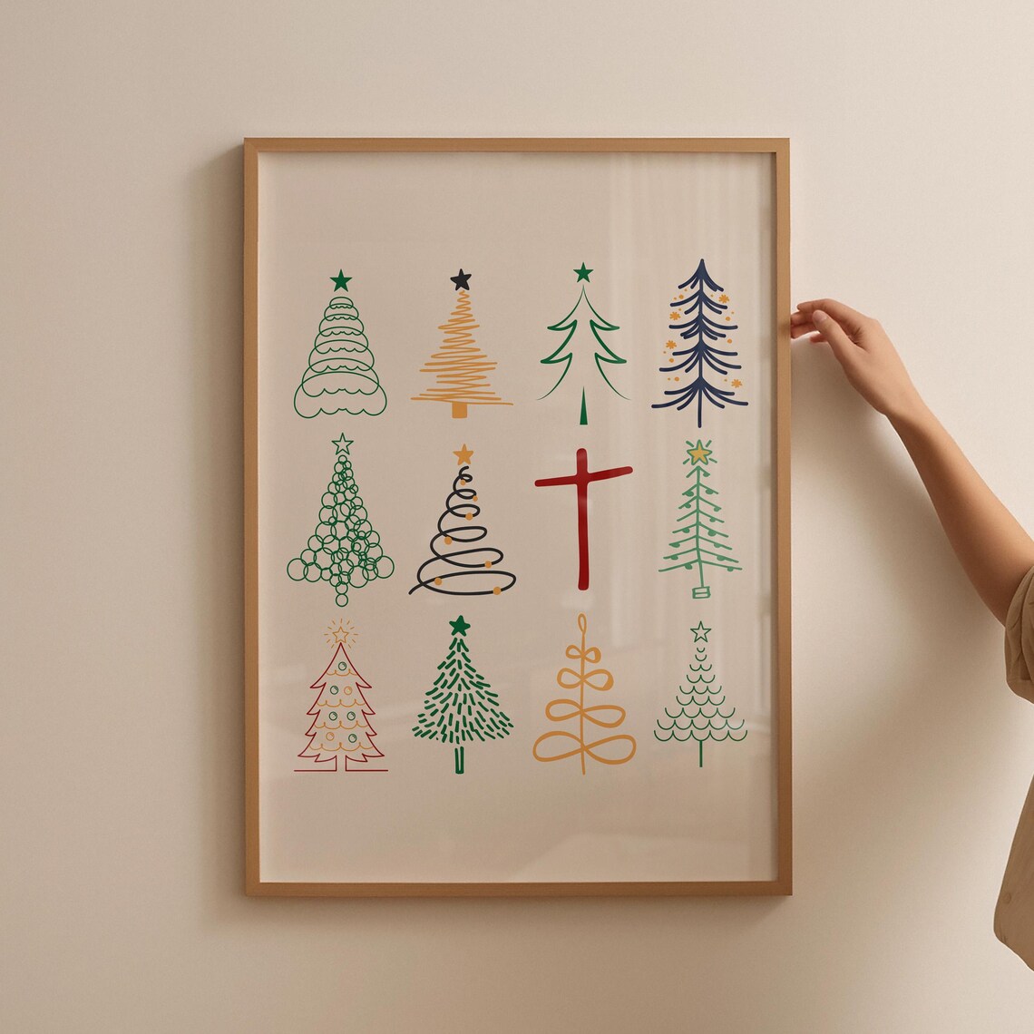 Twelve Christmas Trees Cross Holiday Line Art Christian Poster - Image 5