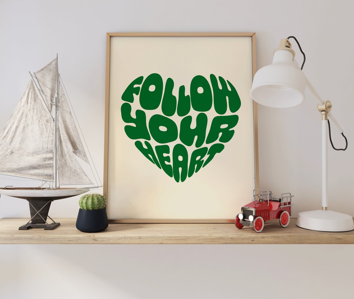 Follow Your Heart Green Bubble Letter Heart Shaped Motivational Poster - Image 4