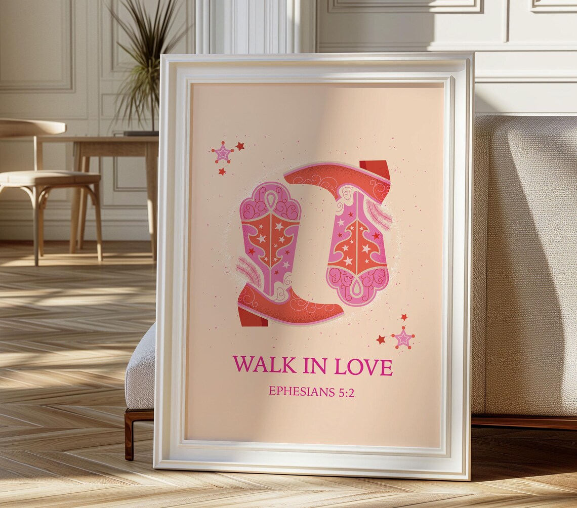 Pink Starry Cowboy Boots Walk In Love Ephesians 5:2 Western Poster - Image 2