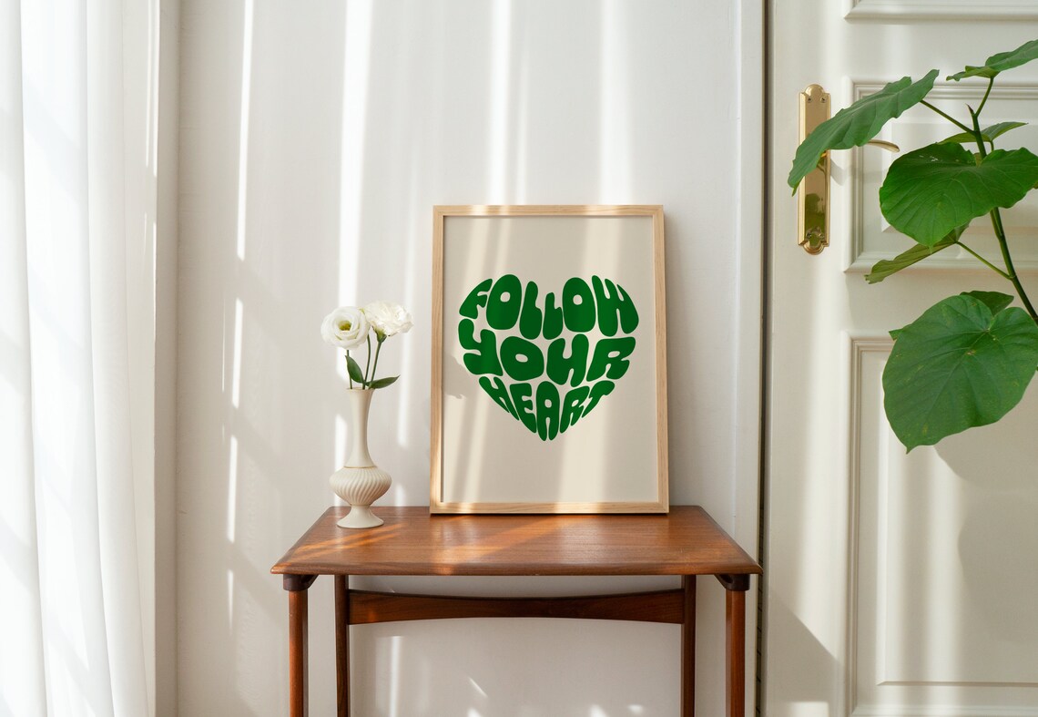 Follow Your Heart Green Bubble Letter Heart Shaped Motivational Poster - Image 2