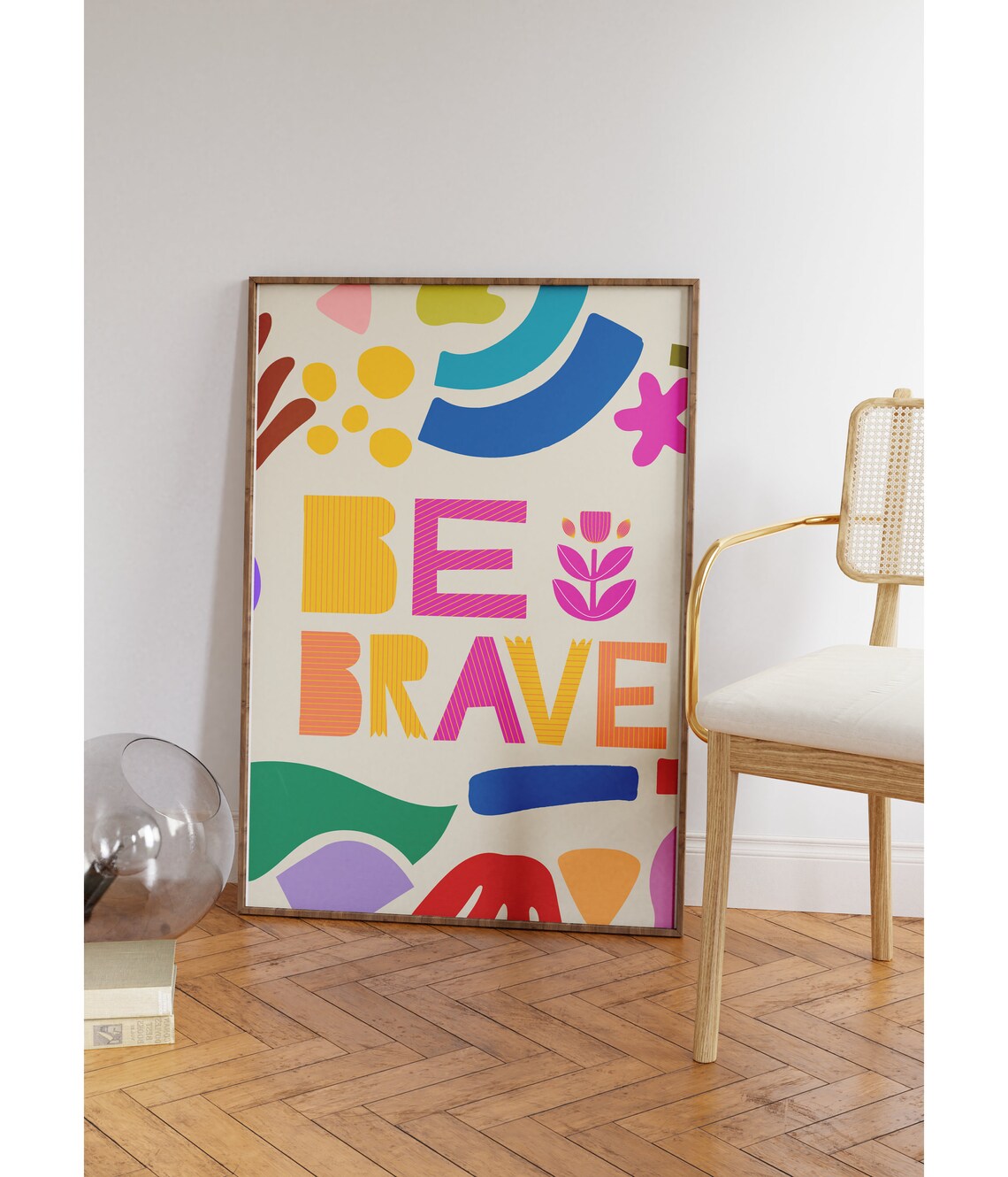 Be Brave Colorful Abstract Block Letter Retro Wall Quote Poster - Image 2