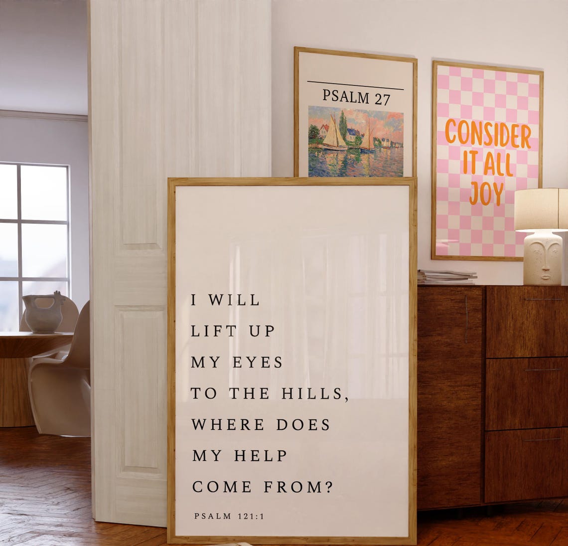 Psalm 1211 I Will Lift Up My Eyes Bible Verse Wall Art Modern Christian Minimalistic Decor Scripture Wall Print - Image 2