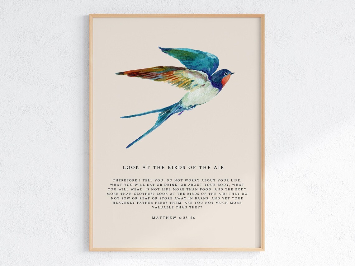 Matthew 6:25-26 Birds, Vintage Bible Verse Art Print - Image 4