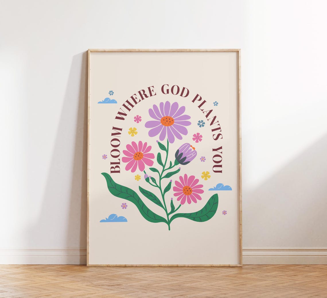 Trendy Christian Wall Art Scripture Art Bible Verse Flower Quote Print Christian Poster Religious Poster Wall Decor