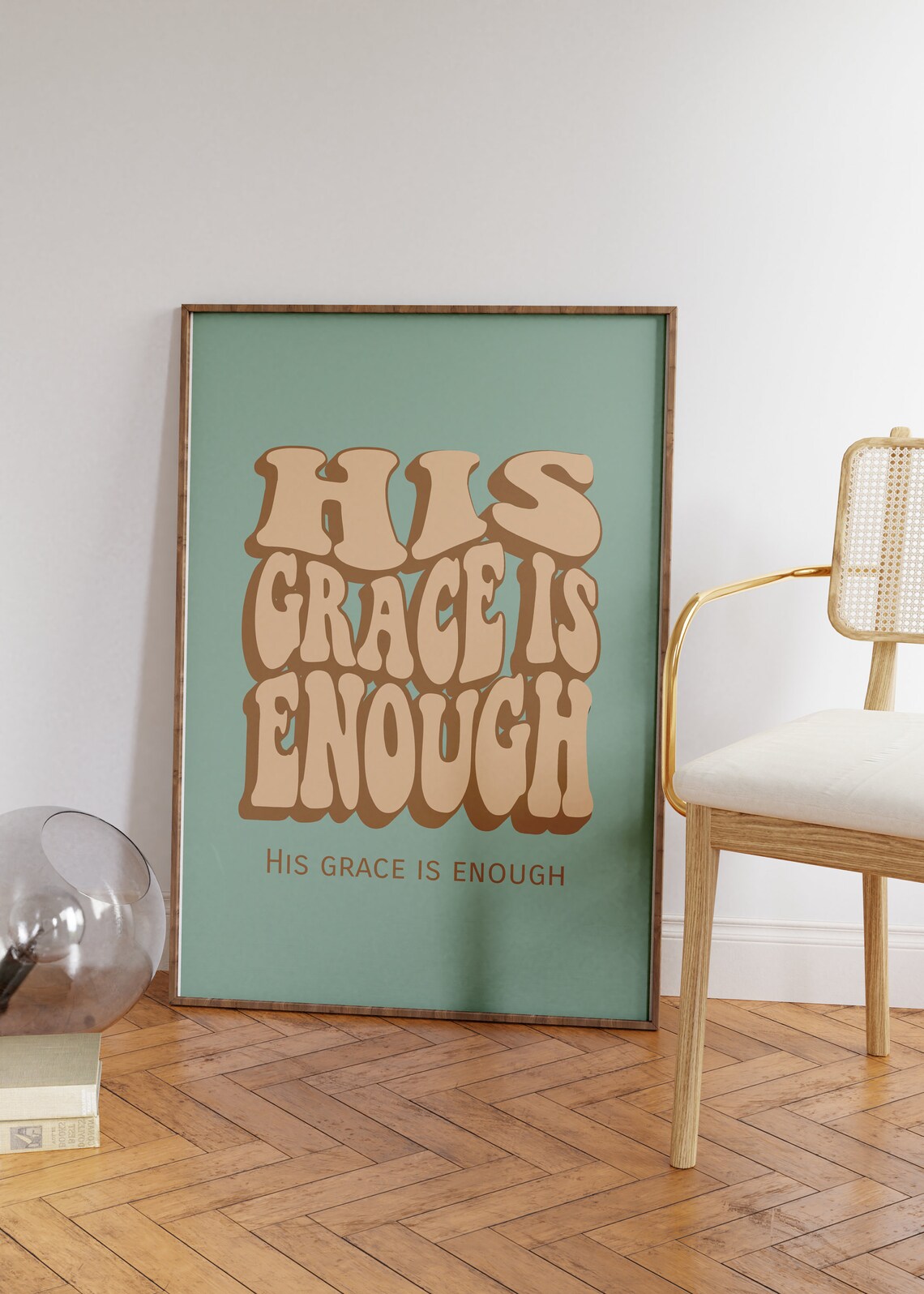 His Grace Is Enough Retro Bubble Letter Teal Christian Poster - Image 3
