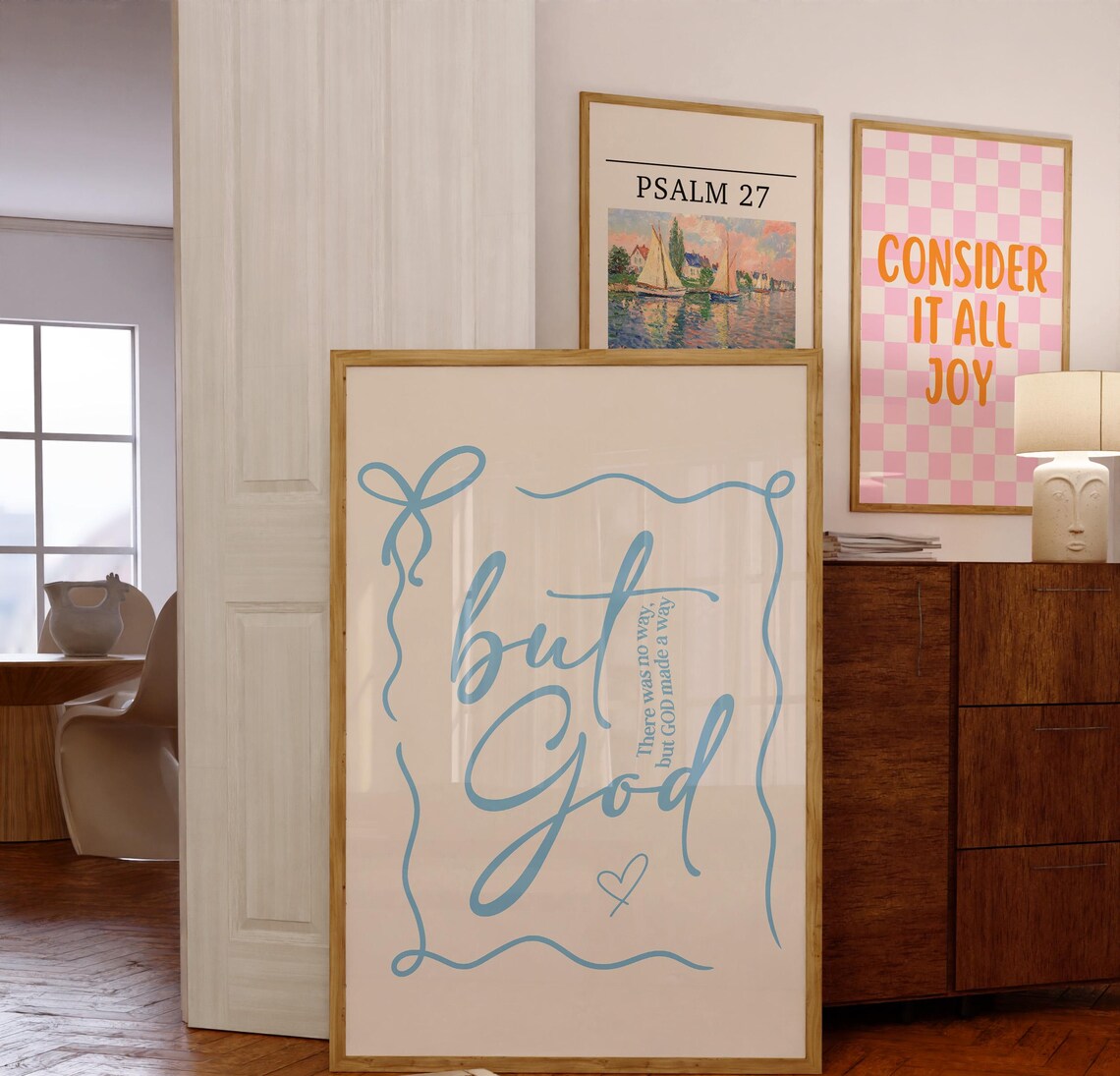 Light Blue Script But God Made A Way Ribbon Border Christian Poster - Image 3