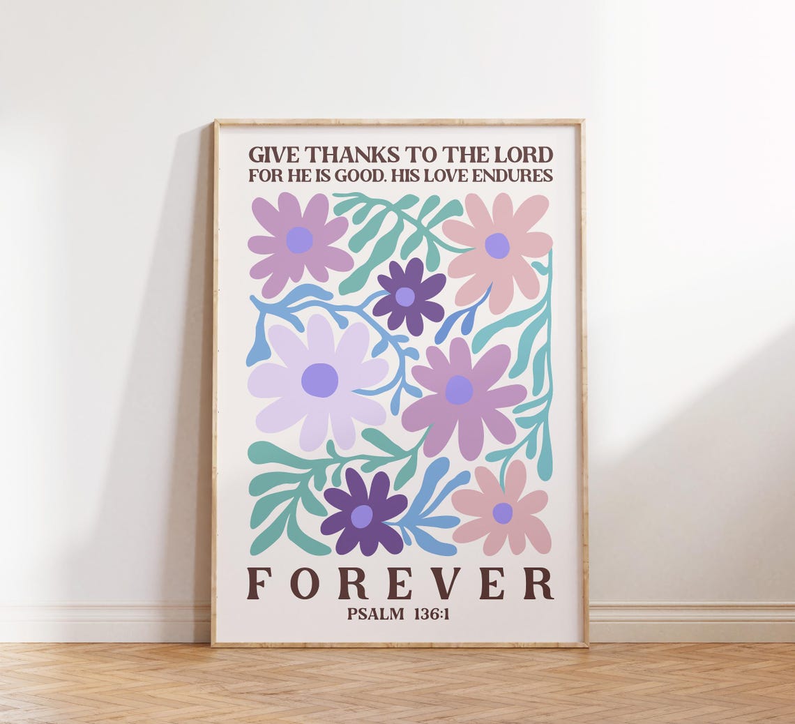 Christian Floral Wall Print Psalms Scripture Christian Poster Bible Verse Blue Poster Wall Decor Gift For Christians