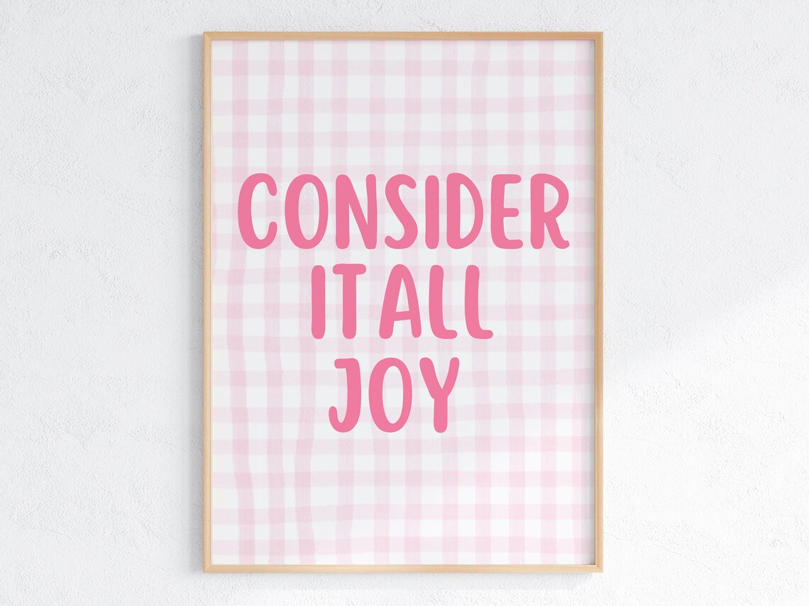 Pink Gingham Checkered Consider It All Joy Scripture Verse Poster - Image 3