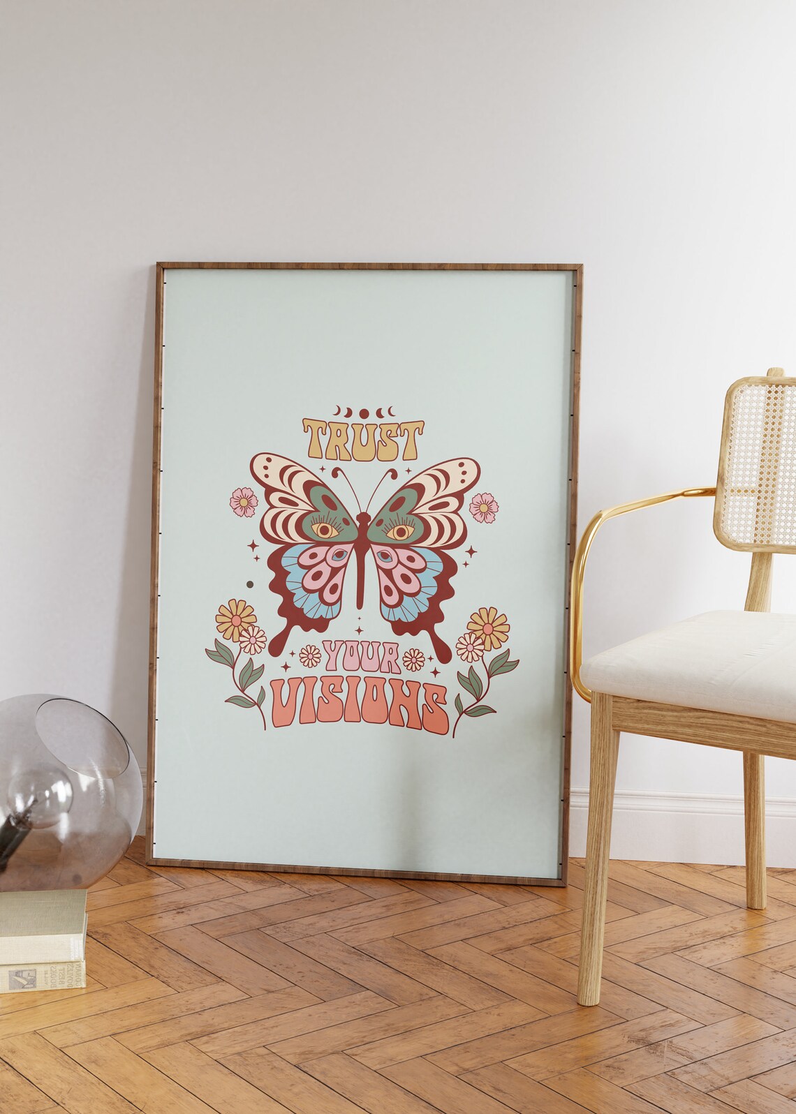 Trust Your Visions Psychedelic Butterfly Groovy Retro Quote Poster - Image 5