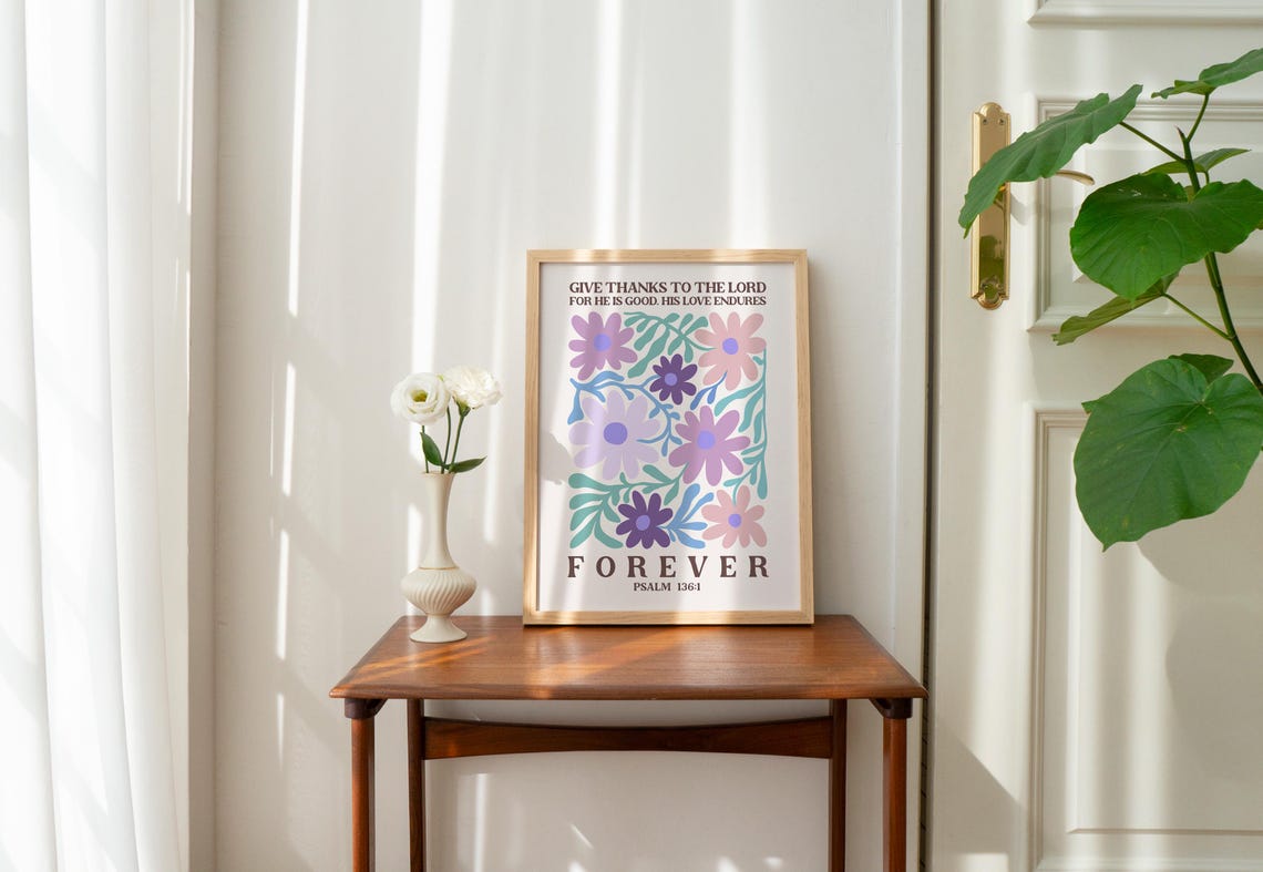 Christian Floral Wall Print Psalms Scripture Christian Poster Bible Verse Blue Poster Wall Decor Gift For Christians - Image 2