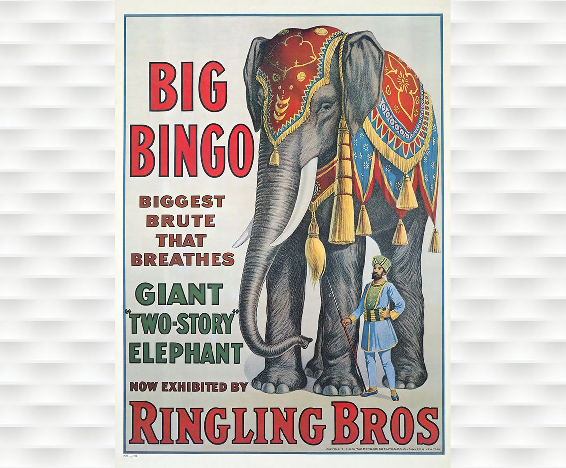 Ringling Bros Big Bingo Giant Elephant Vintage Circus Poster