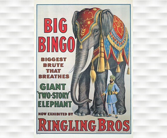 Ringling Bros Big Bingo Giant Elephant Vintage Circus Poster