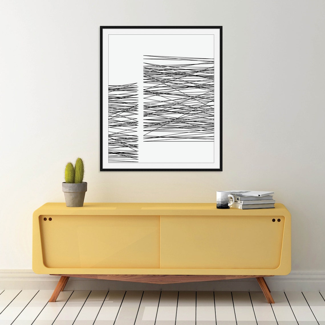 Black And White Crossed Line Stripes Minimalist Abstract Art Poster - Image 5