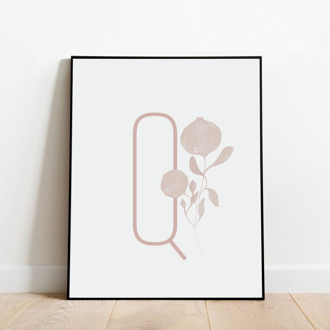 Letter Q Botanical Initial Wall Art with Black Branch Silhouette - Image 3