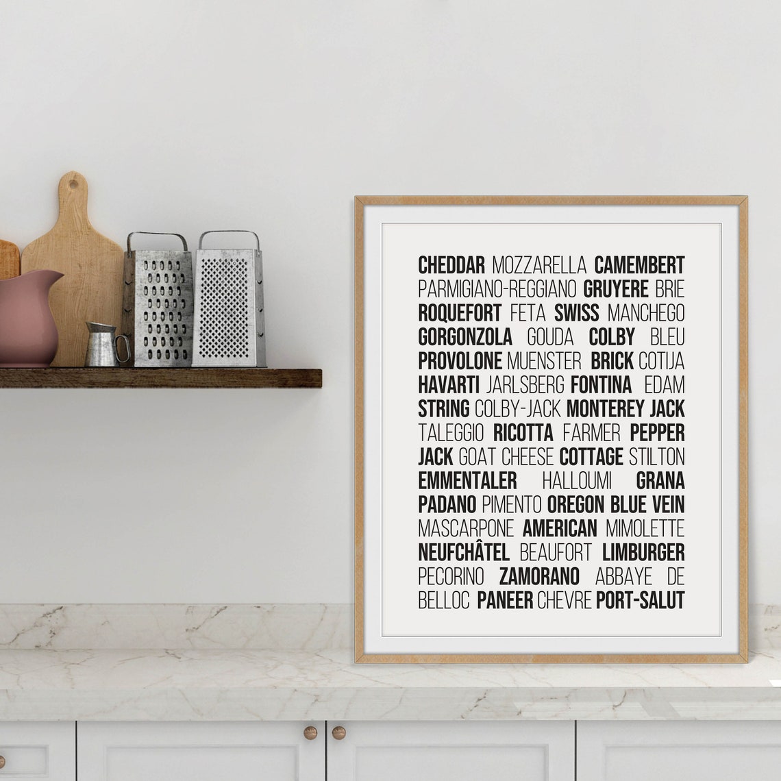 Cheese Names Black White Modern Farmhouse Typography Kitchen Wall Art - Image 3