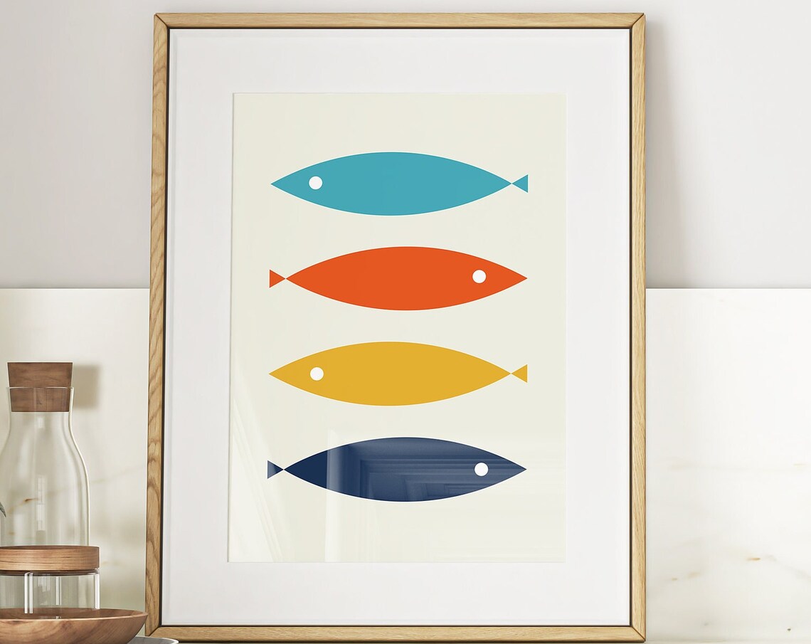 Mid Century Modern Fish Wall Art, Retro Decor Print