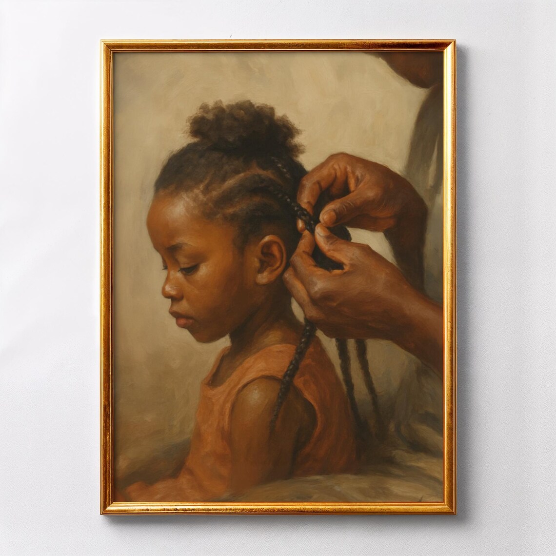 Mother Gently Braiding Child Hair Tender Family Portrait Art Print