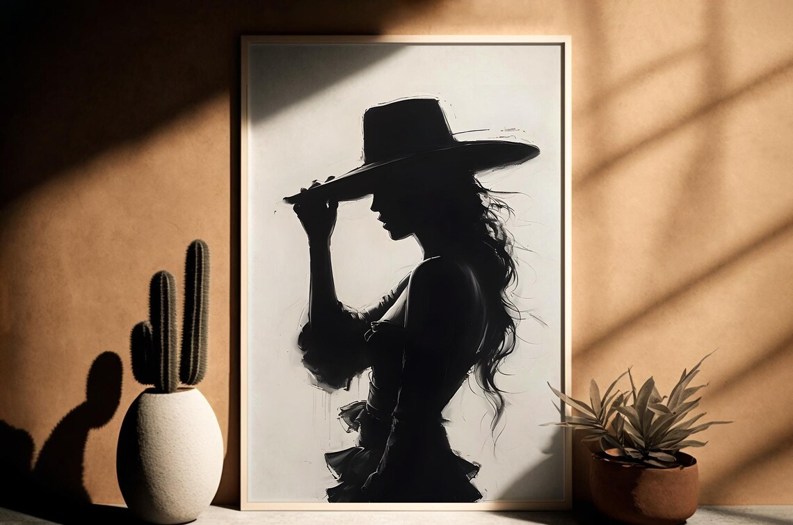 Black White Cowgirl Rodeo Preppy Western Art Print