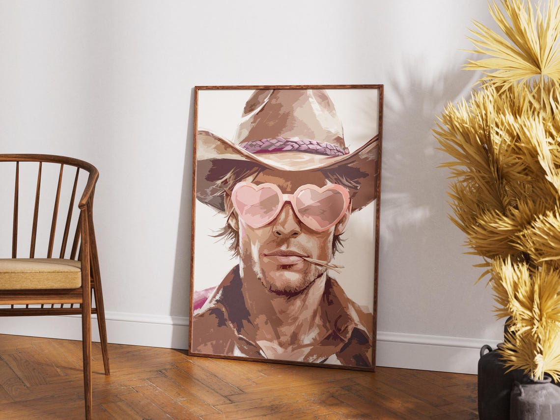Cowboy with Pink Heart Sunglasses Cool Western Pop Art Style Poster - Image 4