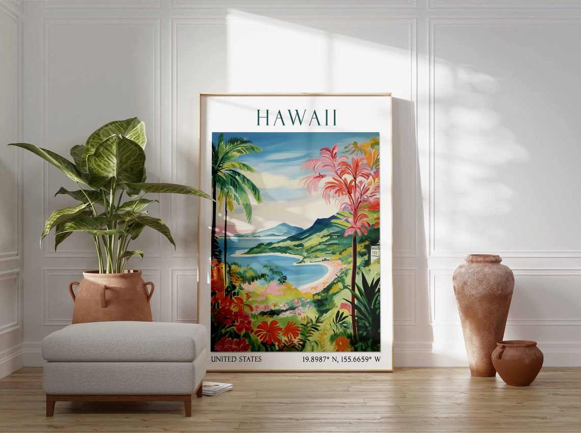 Hawaii Travel Print Hawaii Travel Poster Hawaii Landscape Print Tropical Paradise View Art Hawaii Travel Gift Vintage Hawaii Poster - Image 2