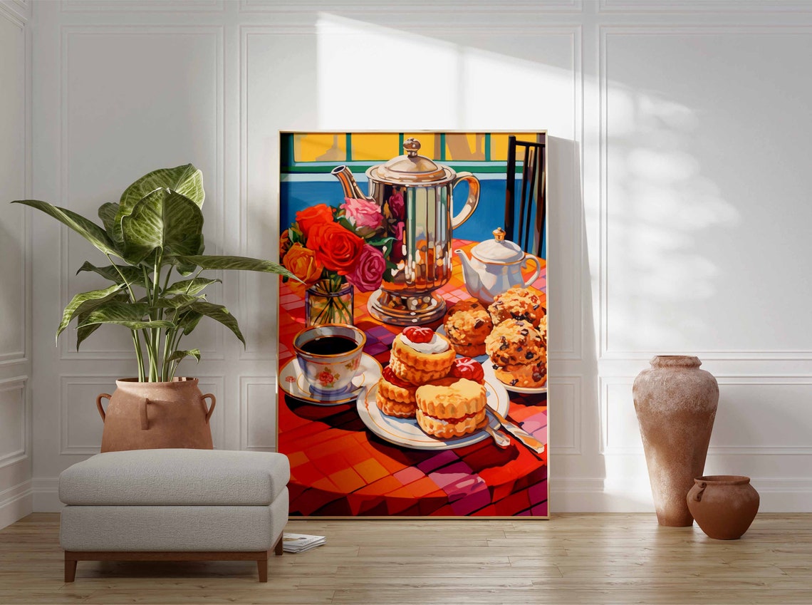 Joyful English Afternoon Tea Scones Silver Coffee Pot Art Poster - Image 3