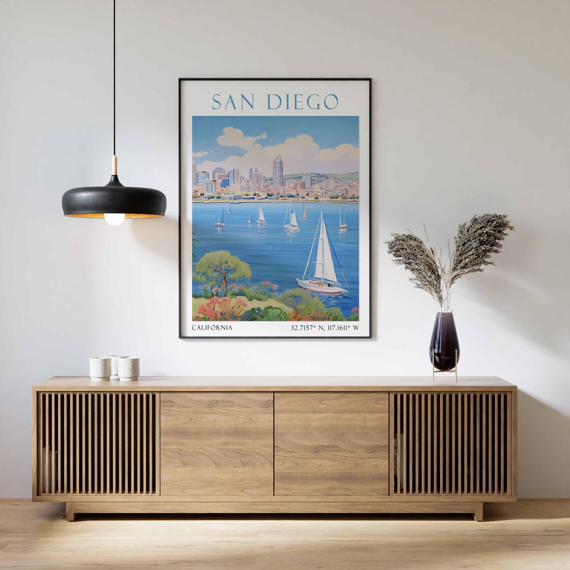 San Diego California Bay Sailboats Harbor Watercolor Travel Poster - Image 2