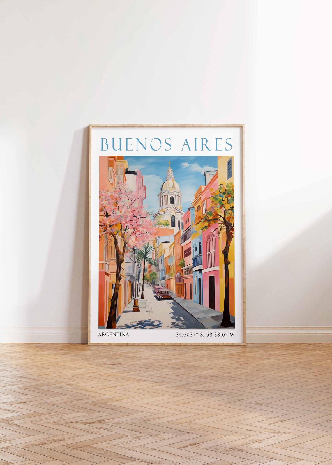 Buenos Aires Argentina Colorful Street Cathedral Blossom Tree Poster - Image 4