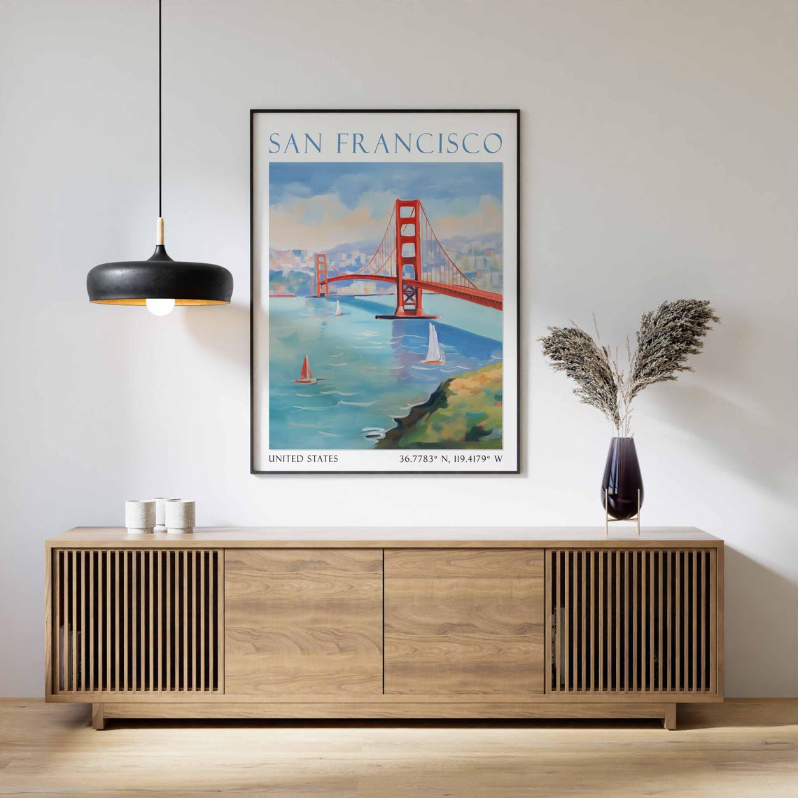 San Francisco Golden Gate Bridge Sailboats Bay Travel Poster - Image 2