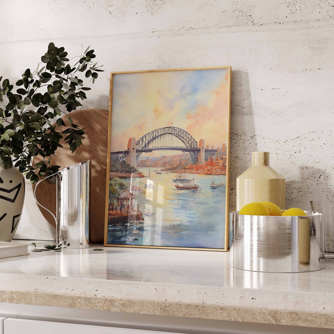 Sydney Harbour Bridge at Golden Sunset Watercolor Travel Poster - Image 2