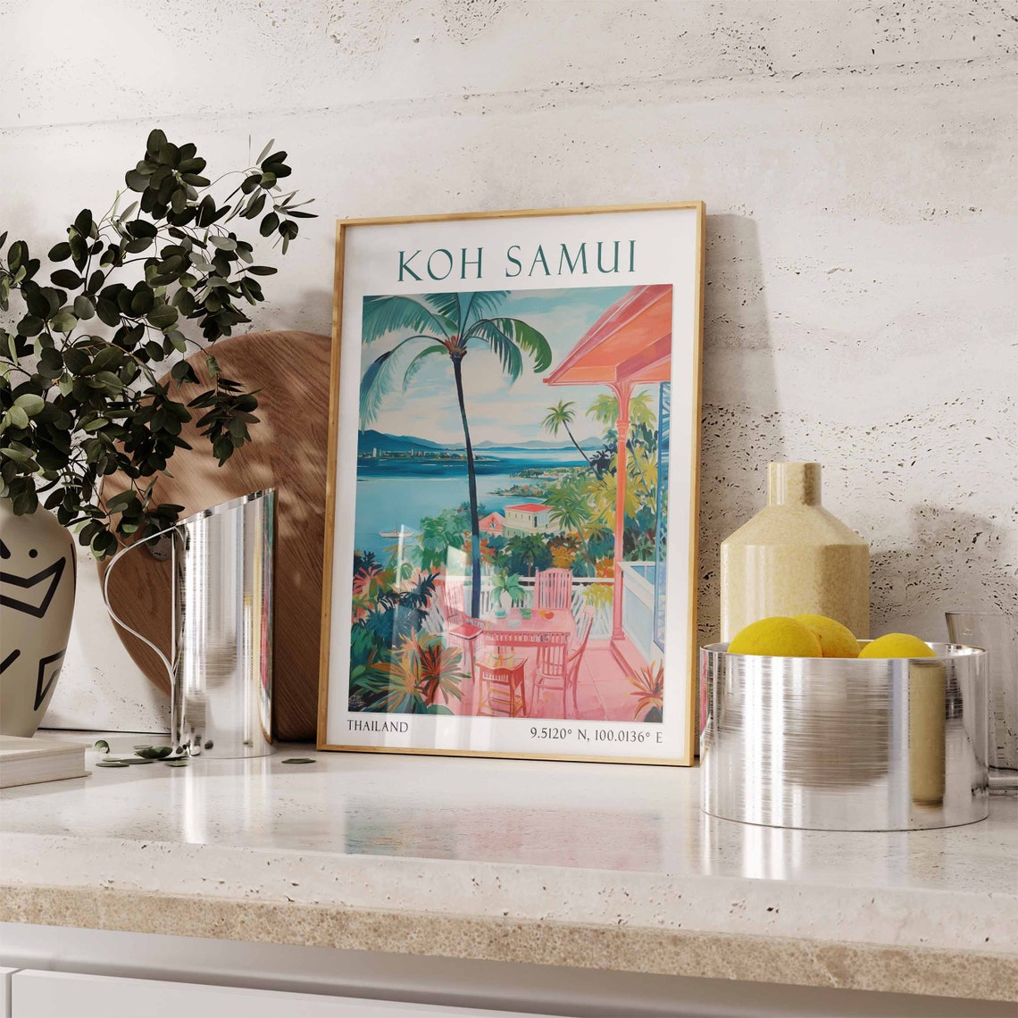 Koh Samui Thailand Travel Poster Tropical Terrace Bay View Art - Image 2