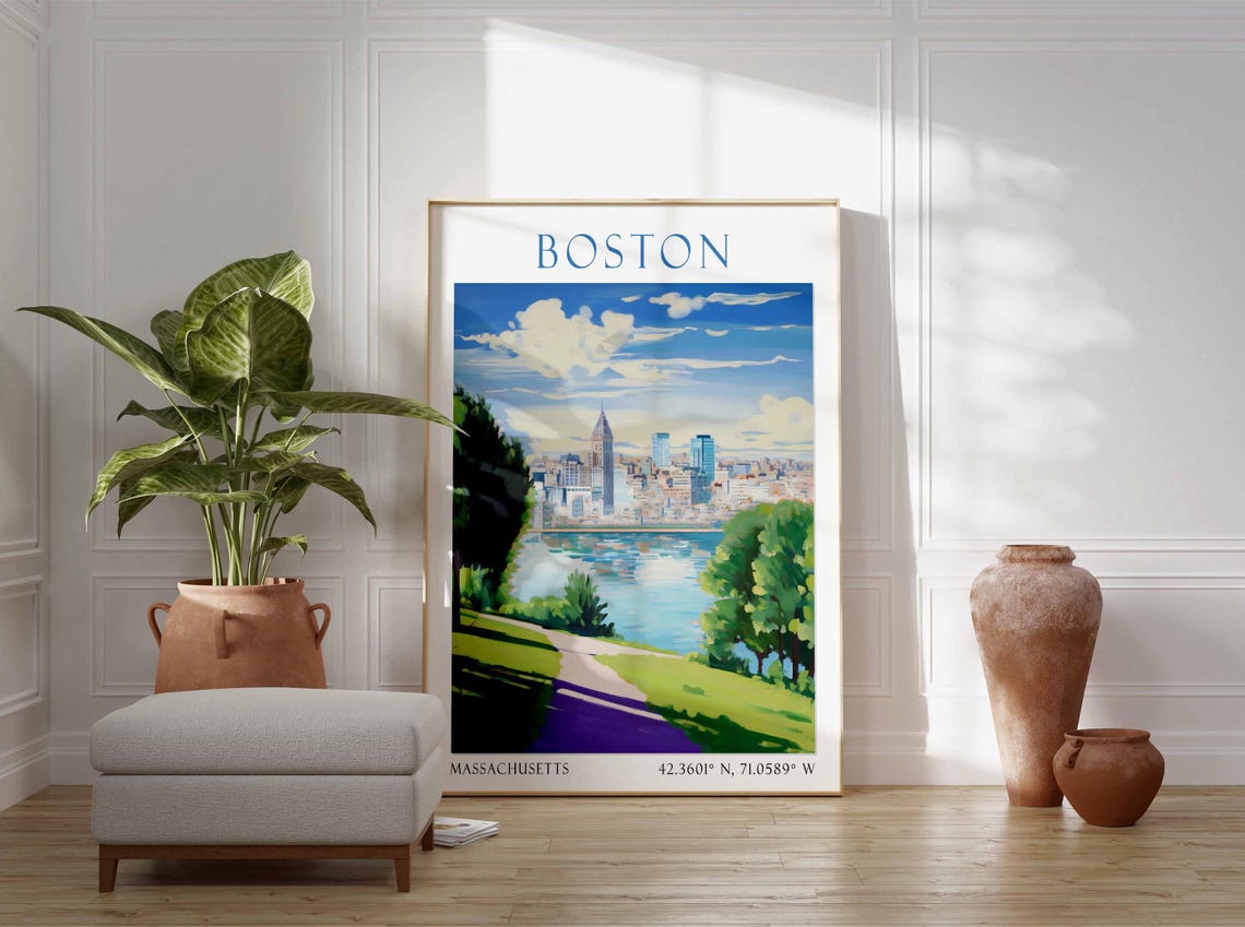 Boston Massachusetts Skyline Across River from Green Park Poster - Image 2