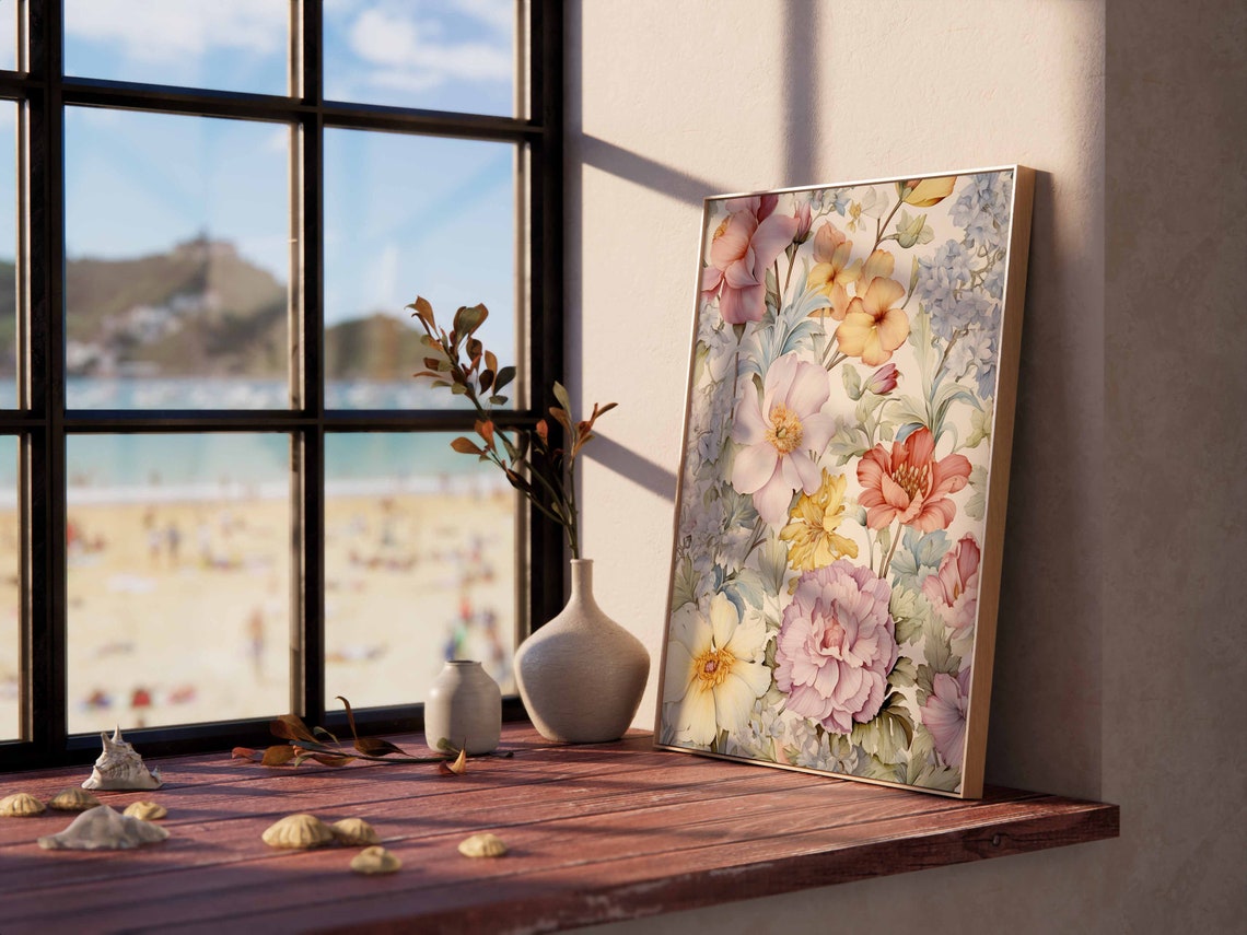 Pastel Peony And Anemone Morris Style Botanical Garden Poster - Image 2