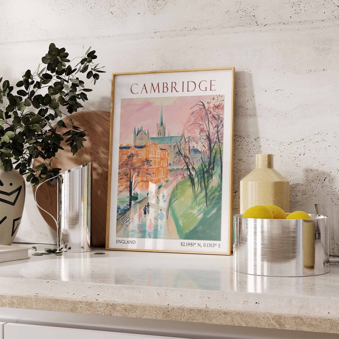 Autumn Walk in Cambridge with Church Spire and College Poster - Image 3