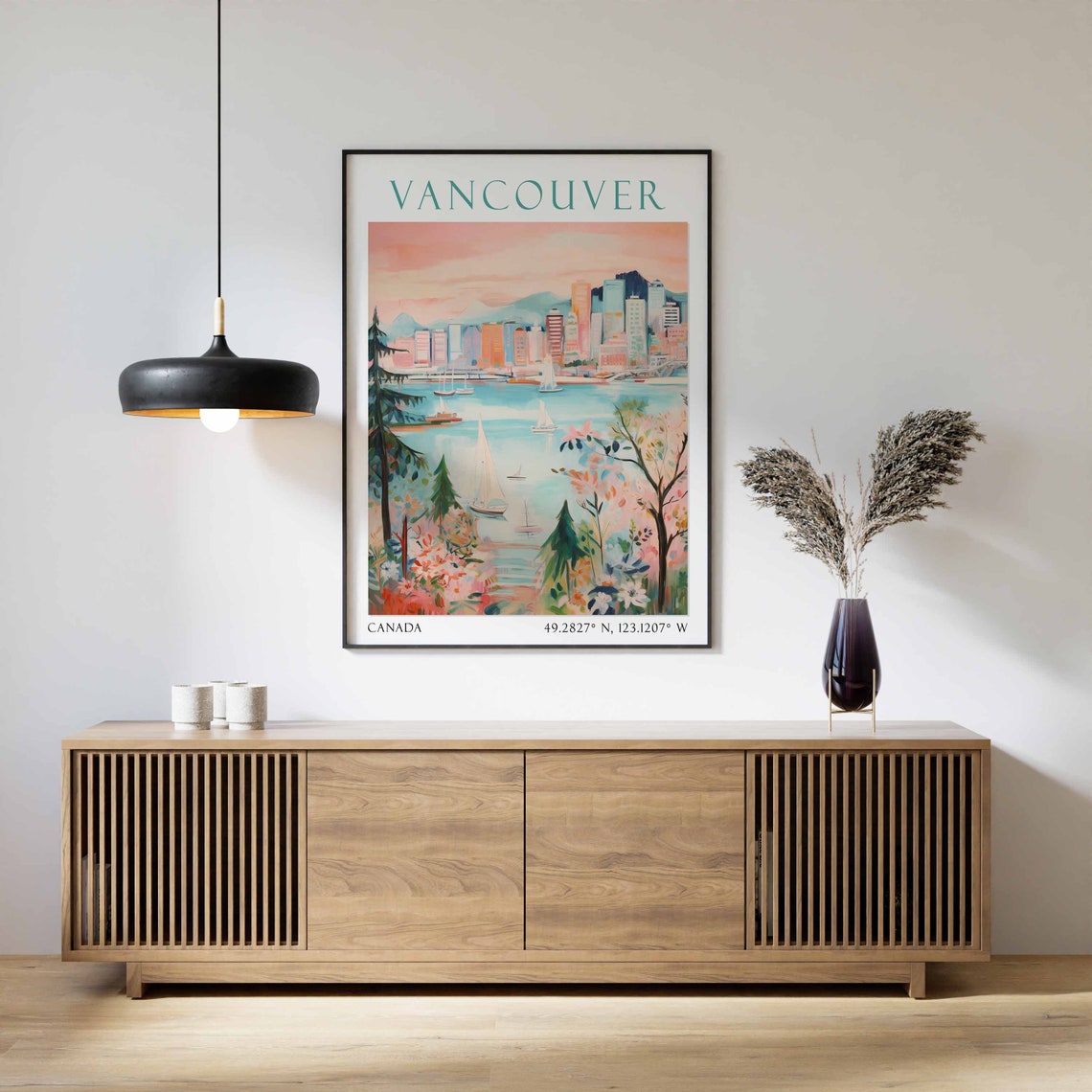 Vancouver Harbor Skyline Sailboats Blossom Canada Travel Poster - Image 3