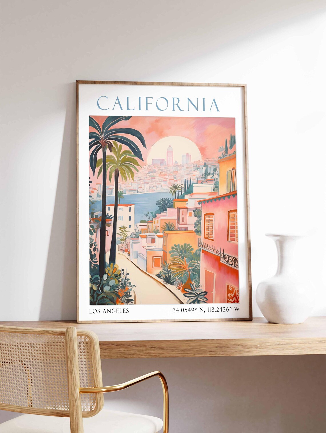 California Los Angeles Sunset Palm Street Skyline Vista Poster