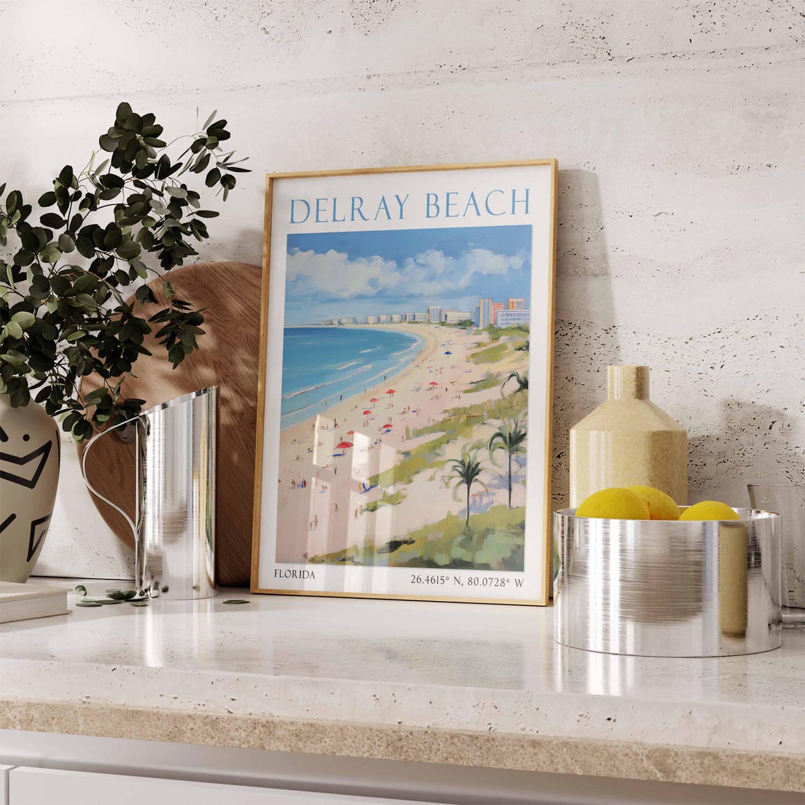 Delray Beach Florida Aerial View of Sandy Beach and Surf Poster - Image 3