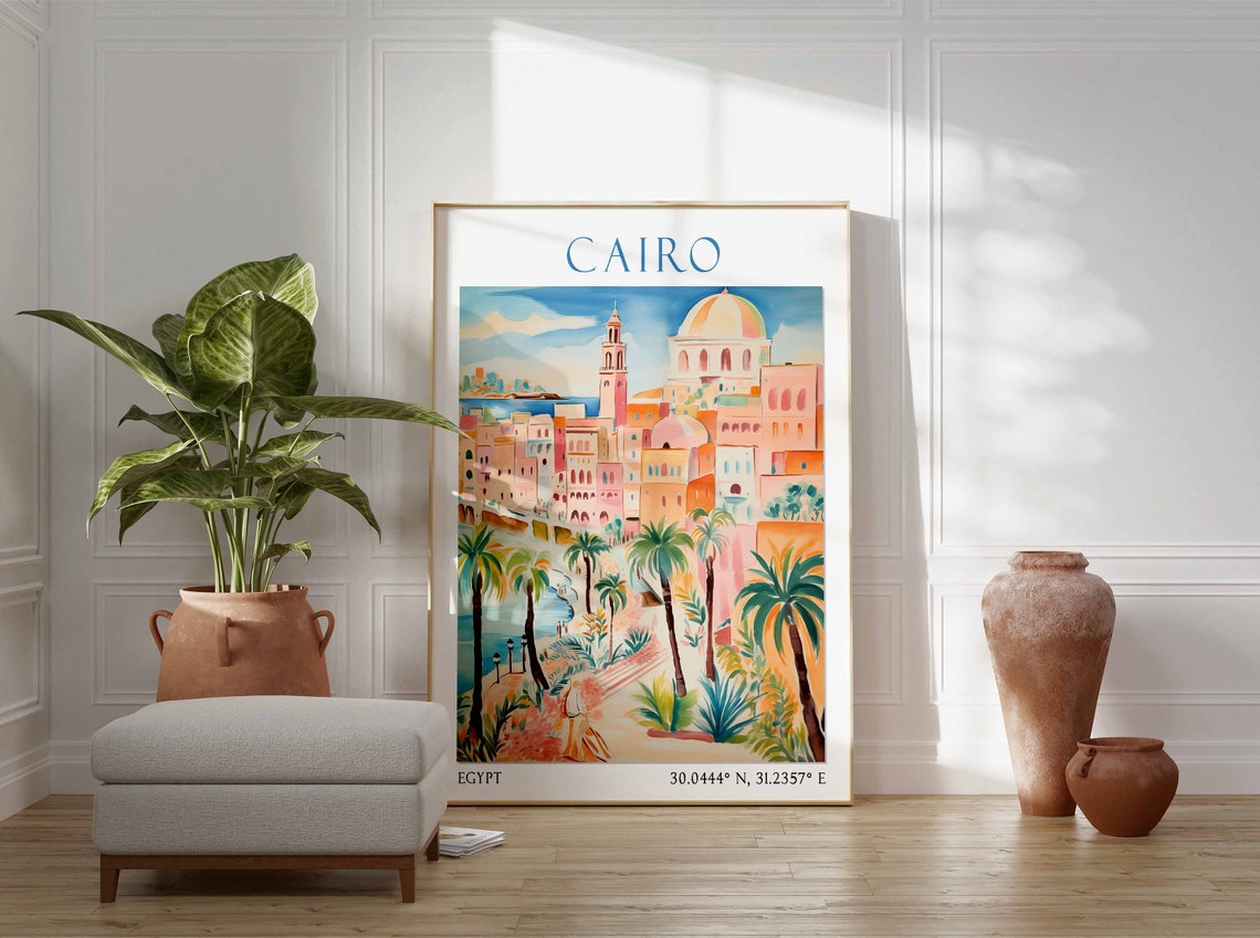 Cairo Cityscape with Domes and Palm Trees Egypt Travel Poster - Image 2