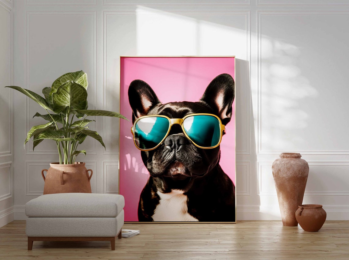 Bulldog Print Dog Poster Funny Dog Dcor Animal Print Animal Wall Art French Bulldog In Sunglasses Print Modern Dcor Animal Poster - Image 3